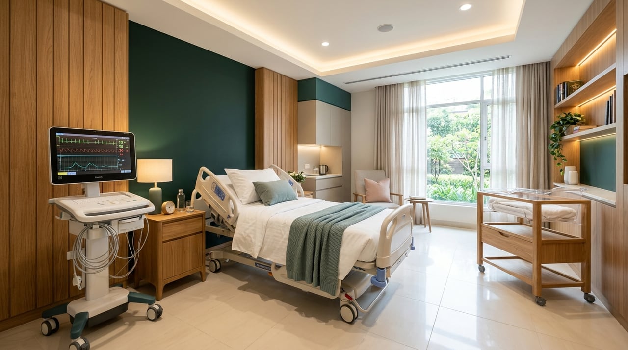 Warm, welcoming Obstetrics and Gynaecology (OBG) maternity suite at Pandocx Hospital