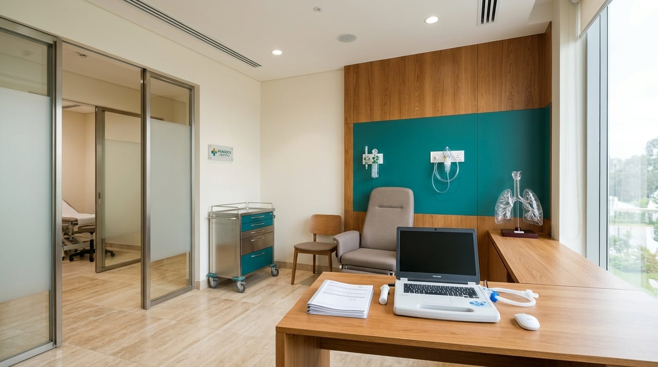Modern Pulmonology and Respiratory Medicine suite at Pandocx Hospital with spirometry and oxygen station